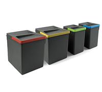 EMUCA - Contenedores para cajón de cocina Recycle, Altura 266, 2x15L + 2x7L, Plástico gris antracita, Plástico