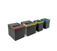 Emuca Contenedores para cajón cocina Recycle – 2x12+2x6 L, H216 mm, tapa anti olores, gris antracita