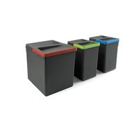EMUCA - Contenedores para cajón de cocina Recycle, Basura con tapa anti olores, H 266 mm (1 x 15 L + 2 x7 L), Plástico gris antracita