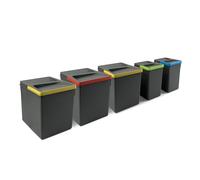 EMUCA - Contenedores para cajón de cocina Recycle, Basura con tapa anti olores, H 266 mm (3 x 15 L + 2 x7 L), Plástico gris antracita