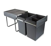 EMUCA - Cubos de Basura bajo Fregadero con fijación Inferior para Cocina, 2 contenedores de Reciclaje extraíbles, Capacidad Total 40L (2 x 20 L), Acero y plástico, Gris Antracita.
