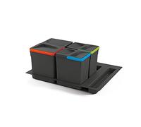 Emuca - Cubos de basura para cajón, cubos de reciclaje con base recortable, juego de contenedores alto 216mm con base 60cm