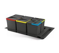 Emuca - Cubos de basura para cajón, cubos de reciclaje con base recortable, juego de contenedores alto 266mm con base 90cm