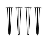 Emuca - Juego de cuatro patas de horquilla para mesa, 3 varillas, altura 710 mm, Pintado negro, acero