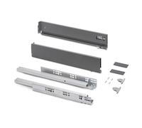Emuca - Kit cajón para cocina o baño con regulación 3D, altura 93mm, profundidad 450mm, 40 Kg, cierre suave, tableros no incluidos, Acero, Gris antracita