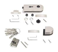 Emuca - Kit cerradura y cerradero para puerta doble de cristal, puerta vidrio 8-12mm, acero, acabado inox