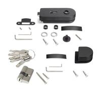 Emuca - Kit cerradura y cerradero para puerta doble de cristal, puerta vidrio 8-12mm, acero y aluminio, pintado negro