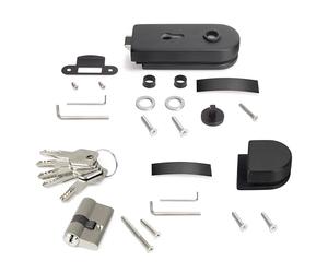 Emuca - Kit cerradura y cerradero para puerta doble de cristal, puerta vidrio 8-12mm, acero y aluminio, pintado negro
