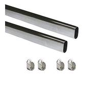 Emuca - Kit de barra de armario 750mm y soportes, cromado, Lote de 2