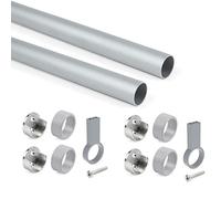 Emuca - Kit de barra de armario D.28 x 1150mm y soportes, anodizado mate, Lote de 2