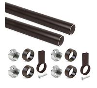 Emuca - Kit de barra de armario D.28 x 1150mm y soportes, moka, Lote de 2