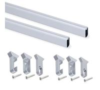 EMUCA - Kit de Barra de Armario Oval 1150mm y Soportes, anodizado Mate, Lote de 2