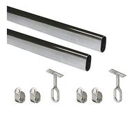 Emuca - Kit de barra de armario oval 1150mm y soportes, cromado, Lote de 2
