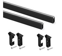 Emuca - Kit de barra para armario, 750 mm, Pintado negro, Aluminio y Plástico, Lote de 2