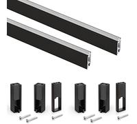 Emuca Kit de barra para armario Luxe 1,15 m pintado negro texturizado, aluminio, plástico, lote de 2