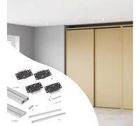 Emuca - Kit de herrajes para armario 2 puertas correderas y cierre suave Flow2 con carriles de superficie 2.35m, tableros no incluidos, Anodizado mate