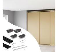 Emuca - Kit de herrajes para armario 2 puertas correderas y cierre suave Flow2 con carriles de superficie 2.35m, tableros no incluidos, Pintado negro