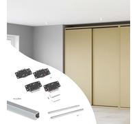 Emuca - Kit de herrajes para armario 2 puertas correderas y cierre suave Flow2 con carriles encastrados 2.35m, tableros no incluidos, Anodizado mate