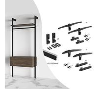 EMUCA - Kit de Juegos de Soportes para 1 Estante de Madera, 1 módulo y 1 Barra de Colgar de 1 m, Zamak, Negro Texturizado