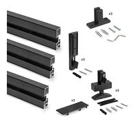 EMUCA - Kit de perfiles con herrajes para Montaje en L, Aluminio y Zamak, Negro Texturizado, 3 uds