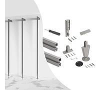Emuca - Kit estructura modular Zero con herrajes y 3 perfiles para montaje al suelo y a pared con nivelador circular, Aluminio y Zamak, Gris piedra, 3 uds