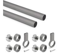 Emuca - Lote de 2 barras para armario redonda D.28mm de longitud 1.15m con soportes, Aluminio y Zamak, Titanio