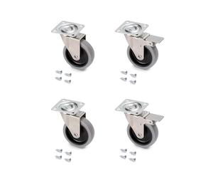 EMUCA - Lote de 4 pivotantes para Mueble, con Placa de Montaje y rodamiento de Bolas y con Ruedas de Goma, Gris, Ø 75 mm