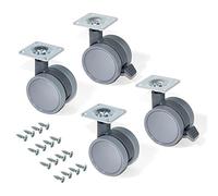Emuca - Lote de 4 ruedas pivotantes grises para mueble 2 sin freno 50mm con placa de montaje y rodamiento de bolas, Diámetro 50 mm