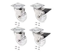 EMUCA - Lote de 4 Ruedas pivotantes para Mueble Ø50mm con Placa de Montaje y rodamiento de Bolas, Ruedas de Goma para Muebles Color Transparente