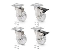 Emuca Lote 4 ruedas pivotantes Ø75mm para mueble, placa montaje, rodamiento bolas, goma transparente