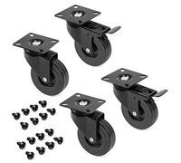 Emuca - Lote de 4 ruedas pivotantes para mueble Ø75mm con placa de montaje y rodamiento de bolas, ruedas de goma color negro.