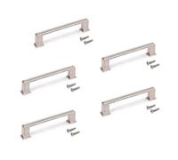 EMUCA - Lote de 5 tiradores para mueble, L147.5mm, intereje 128mm, Zamak, Níquel satinado