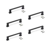 EMUCA - Lote de 5 tiradores para mueble, L147.5mm, intereje 128mm, Zamak, Pintado negro