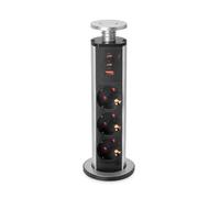 Emuca - Multiconector extraíble, 3 enchufes Schuko, 1 USB A + 2 C, Metalizado
