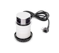 Emuca - Multiconector extraíble Vertikal Push diámetro 100mm, 3 enchufes Tipo Schuko, 1 USB Tipo A, 1 USB Tipo C, Acero y Plástico, Pintado Blanco