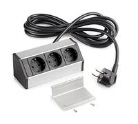 Emuca - Multiconector para Mueble de Cocina, Oficina y hogar, 3 enchufes Schuko EU, Anodizado Mate, Plástico y Aluminio