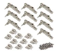 Emuca - Pack de 10 bisagras rectas X91 apertura 165 grados con cierre suave y suplementos para atornillar, Altura 0, Acero, Niquelado