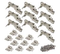 Emuca - Pack de 10 bisagras supercodo X91 apertura 165 grados con cierre suave y suplementos para atornillar, Altura 0, Acero, Niquelado