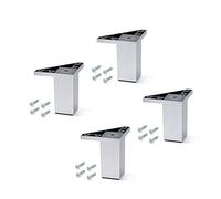 EMUCA - Pies para Muebles de plástico Gris Metalizado, Patas para Mueble, Lote de 4 pies de Altura 80mm con Tornillos de Montaje