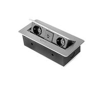Emuca - Regletas Enchufe, Regleta de enchufes para Escritorio, 2 enchufes EU + 1 USB Tipo A + 1 USB Tipo C, 265x120mm, Acero y Aluminio, Pintado Aluminio