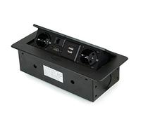 Emuca - Regletas enchufe, Regleta multienchufe retráctil para empotrar en la mesa, base de enchufes multiconector (enchufe EU tipo F, USB, RJ45 y HDMI), 265x120mm, negro