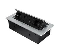 Emuca - Regletas enchufe, Regleta multienchufe retráctil para empotrar en la mesa, base de enchufes multiconector (enchufe EU tipo F, USB A+C, RJ45 y HDMI), 265x120mm, Pintado aluminio