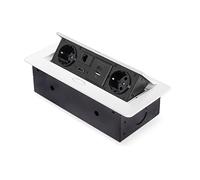 Emuca – Regleta multienchufe retráctil empotrable 265×120 mm Blanco (EU F, USB A+C, RJ45, HDMI)