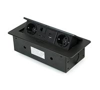 Emuca – Regleta multienchufe retráctil para empotrar en mesa – Enchufe F, USB A+C, RJ45, HDMI, Negro