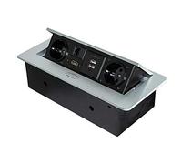 Emuca - Regletas enchufe, Regleta multienchufe retráctil para empotrar en la mesa, base de enchufes multiconector (enchufe EU tipo F, USB, RJ45 y HDMI), 265x120mm, gris metalizado