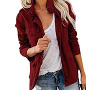 EMUKFD - Chaquetas anorak militares informales para mujer, ligeras, estilo safari, con cremallera y bolsillos, para primavera y otoño, Vino, XL