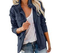 EMUKFD - Chaquetas anorak militares informales para mujer, ligeras, estilo safari, con cremallera y bolsillos, para primavera y otoño, 02-azul oscuro, 3XL