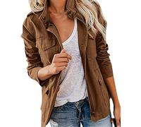 EMUKFD - Chaquetas anorak militares informales para mujer, ligeras, estilo safari, con cremallera y bolsillos, para primavera y otoño, marrón, 3XL