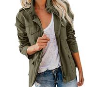 EMUKFD - Chaquetas anorak militares informales para mujer, ligeras, estilo safari, con cremallera y bolsillos, para primavera y otoño, 02-verde militar, S