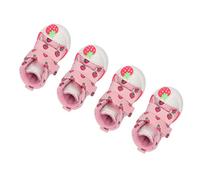 EMUKOEP Botas de lona para perros con suela antideslizante, diseño de fresa, transpirables, para perros pequeños, osito bichón pomerano, suaves y cómodas, decoración de dedos de los pies y fresas